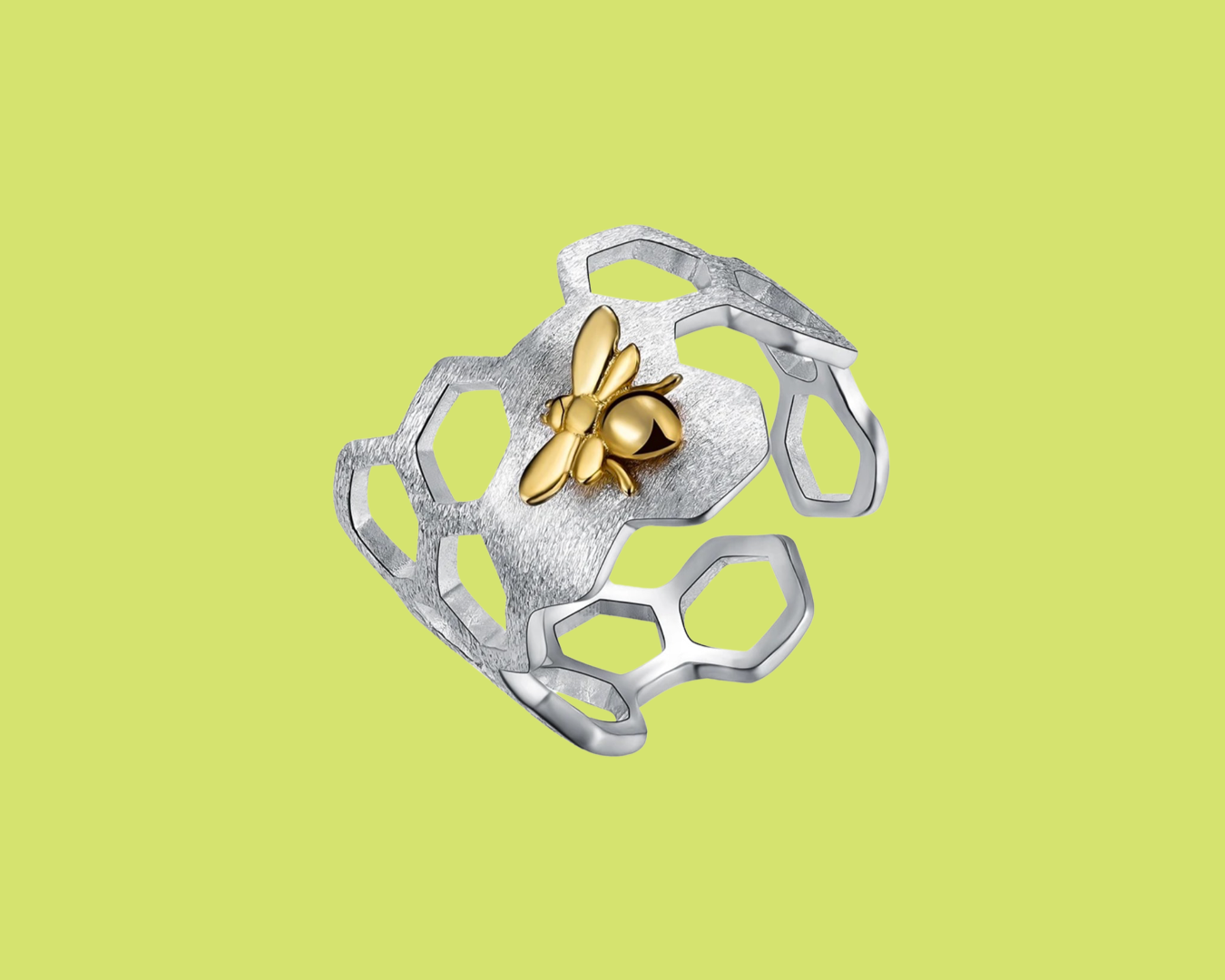 Pink Tourmaline Bee Ring - 3 Stone Genuine Gemstone In White Gold Plated Sterling Silver, Honeycomb Design