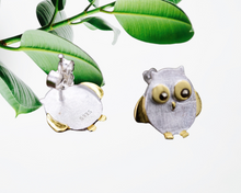 Load image into Gallery viewer, Mr.&amp;Mrs.Owl | Playful Owls Sterling Silver Stud Earring | Handmade Earring Crafted in 925 Sterling Silver
